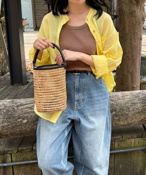fredy emue(フレディエミュ)の「【TARANGO/タランゴ】パーム筒カゴバッグ(かごバッグ・レディース・ベージュ/ブラック・FREE)」の6枚目の写真