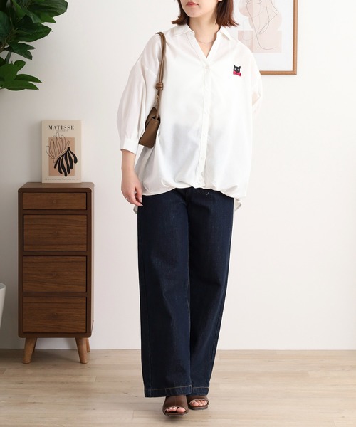 Quelle Chance（ケルシャンス）の「キャットリボン刺繍タックシャツ（シャツ/ブラウス・レディース・ネイビー/オフホワイト/ストライプ/ブルー系その他・M/L）」の17枚目の写真