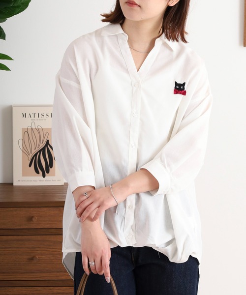 Quelle Chance（ケルシャンス）の「キャットリボン刺繍タックシャツ（シャツ/ブラウス・レディース・ネイビー/オフホワイト/ストライプ/ブルー系その他・M/L）」の20枚目の写真