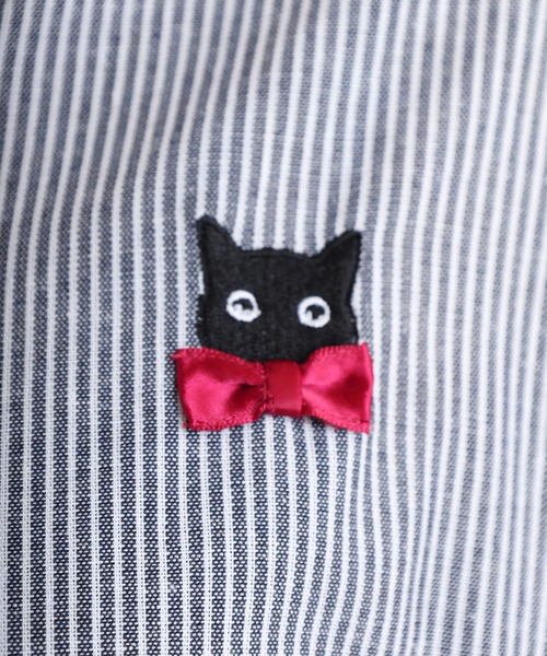 Quelle Chance（ケルシャンス）の「キャットリボン刺繍タックシャツ（シャツ/ブラウス・レディース・ネイビー/オフホワイト/ストライプ/ブルー系その他・M/L）」の8枚目の写真