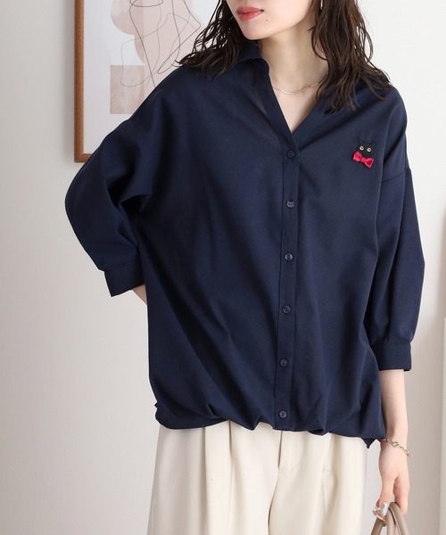 Quelle Chance（ケルシャンス）の「キャットリボン刺繍タックシャツ（シャツ/ブラウス・レディース・ネイビー/オフホワイト/ストライプ/ブルー系その他・M/L）」の22枚目の写真