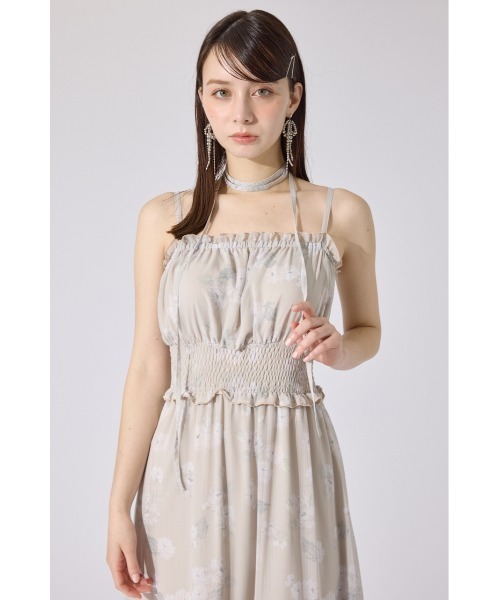 美品⭐︎riendaベージュ シャツワンピース 半袖 フリル付き セール】クロップドシャツセットシャーリングワンピース 夏服