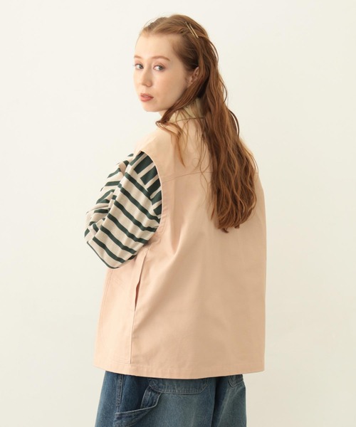 MILKFED.(ミルクフェド)の「DEFORMED COLLAR DUCK VEST(ベスト・レディース・ブラック/オリーブ/ライトピンク・ONE SIZE)」の6枚目の写真