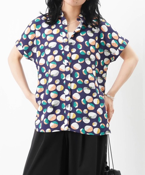 ブラウス シャツ LC/LLL プリントフレンチブラウス/柄プリントシャツ レディース セール】LC/LLL プリントフレンチブラウス/柄プリントシャツ