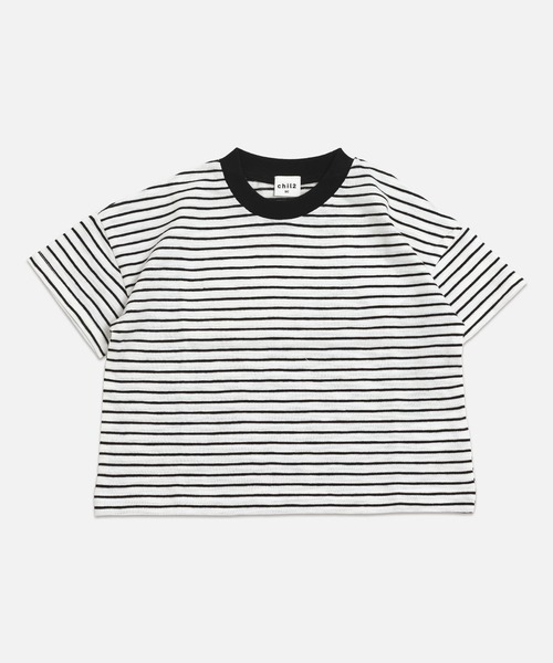 chil2（チルツー）の「綿100％ スラブ天竺ボーダー 半袖Tシャツ（Tシャツ/カットソー・キッズ・ホワイト/ピンク/モカ/ネイビー/イエロー/ブラック・80ｃｍ/90cm/100cm/110cm/120cm/130cm/140cm/150cm/160cm）」の11枚目の写真