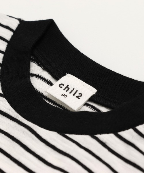 chil2（チルツー）の「綿100％ スラブ天竺ボーダー 半袖Tシャツ（Tシャツ/カットソー・キッズ・ホワイト/ピンク/モカ/ネイビー/イエロー/ブラック・80ｃｍ/90cm/100cm/110cm/120cm/130cm/140cm/150cm/160cm）」の13枚目の写真