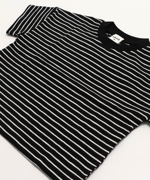 chil2（チルツー）の「綿100％ スラブ天竺ボーダー 半袖Tシャツ（Tシャツ/カットソー・キッズ・ホワイト/ピンク/モカ/ネイビー/イエロー/ブラック・80ｃｍ/90cm/100cm/110cm/120cm/130cm/140cm/150cm/160cm）」の17枚目の写真