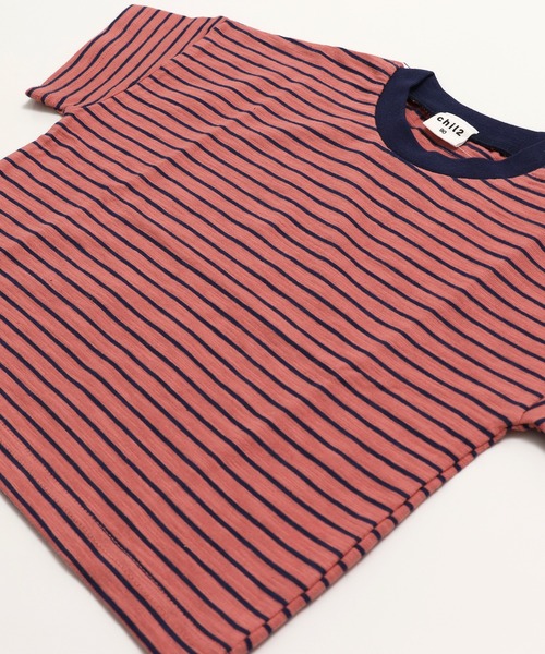 chil2（チルツー）の「綿100％ スラブ天竺ボーダー 半袖Tシャツ（Tシャツ/カットソー・キッズ・ホワイト/ピンク/モカ/ネイビー/イエロー/ブラック・80ｃｍ/90cm/100cm/110cm/120cm/130cm/140cm/150cm/160cm）」の19枚目の写真