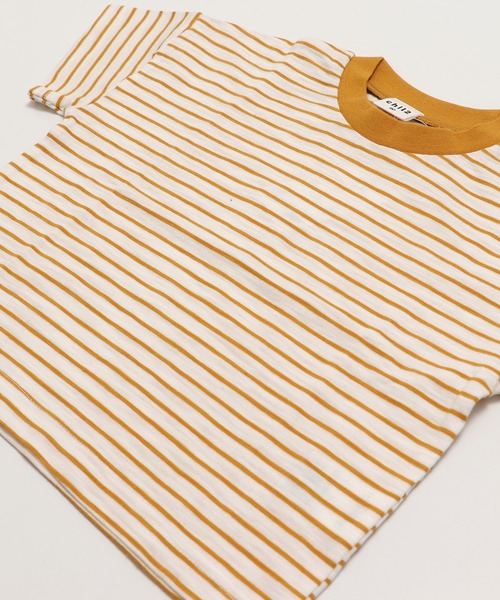 chil2（チルツー）の「綿100％ スラブ天竺ボーダー 半袖Tシャツ（Tシャツ/カットソー・キッズ・ホワイト/ピンク/モカ/ネイビー/イエロー/ブラック・80ｃｍ/90cm/100cm/110cm/120cm/130cm/140cm/150cm/160cm）」の20枚目の写真