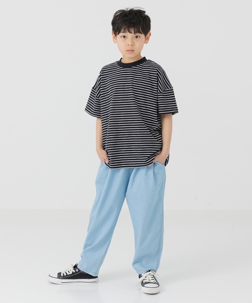 chil2（チルツー）の「綿100％ スラブ天竺ボーダー 半袖Tシャツ（Tシャツ/カットソー・キッズ・ホワイト/ピンク/モカ/ネイビー/イエロー/ブラック・80ｃｍ/90cm/100cm/110cm/120cm/130cm/140cm/150cm/160cm）」の22枚目の写真