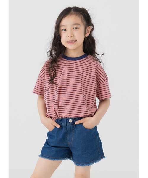 chil2（チルツー）の「綿100％ スラブ天竺ボーダー 半袖Tシャツ（Tシャツ/カットソー・キッズ・ホワイト/ピンク/モカ/ネイビー/イエロー/ブラック・80ｃｍ/90cm/100cm/110cm/120cm/130cm/140cm/150cm/160cm）」の7枚目の写真