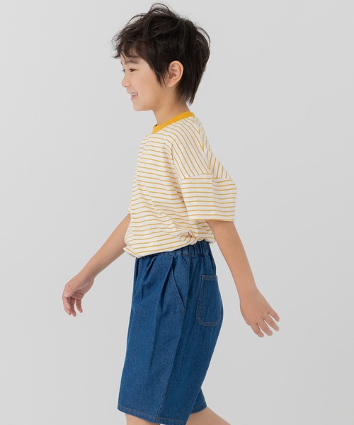 chil2（チルツー）の「綿100％ スラブ天竺ボーダー 半袖Tシャツ（Tシャツ/カットソー・キッズ・ホワイト/ピンク/モカ/ネイビー/イエロー/ブラック・80ｃｍ/90cm/100cm/110cm/120cm/130cm/140cm/150cm/160cm）」の9枚目の写真