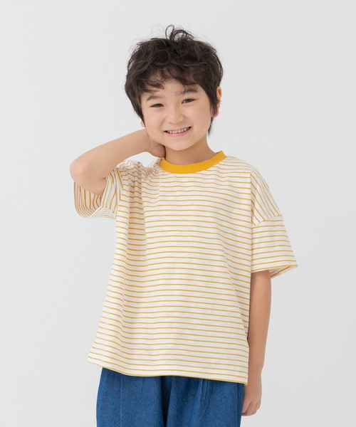 chil2（チルツー）の「綿100％ スラブ天竺ボーダー 半袖Tシャツ（Tシャツ/カットソー・キッズ・ホワイト/ピンク/モカ/ネイビー/イエロー/ブラック・80ｃｍ/90cm/100cm/110cm/120cm/130cm/140cm/150cm/160cm）」の10枚目の写真