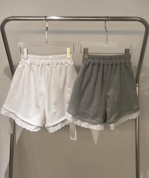 セール】レースヘムカジュアルショートパンツ（スウェットパンツ