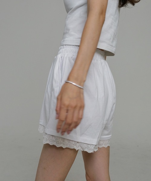 Y2K ショートパンツ レース ホワイト パンツ セール】レースショートパンツ（その他パンツ）｜Bamm（バム）の