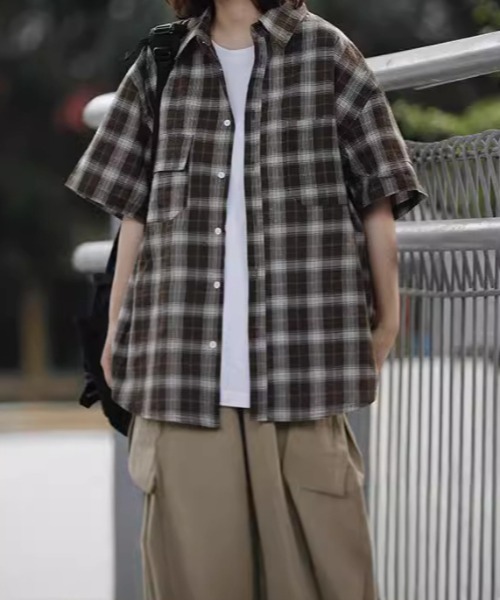 lilful(リルフル)の「Y2Kチェック柄ビッグシャツ ユニセックス(シャツ/ブラウス・レディース・ホワイト/ブラウン/ブラック・L/M)」の20枚目の写真