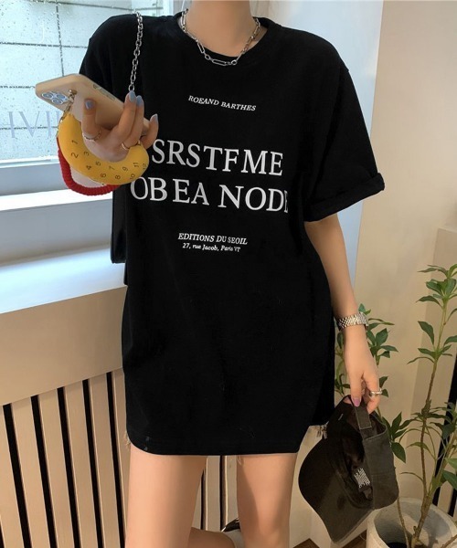 Miniministore（ミニミニストア）の「ロゴプリントTシャツ 半袖韓国風トップス（Tシャツ/カットソー・レディース・ブラック/ホワイト・L/M）」の7枚目の写真