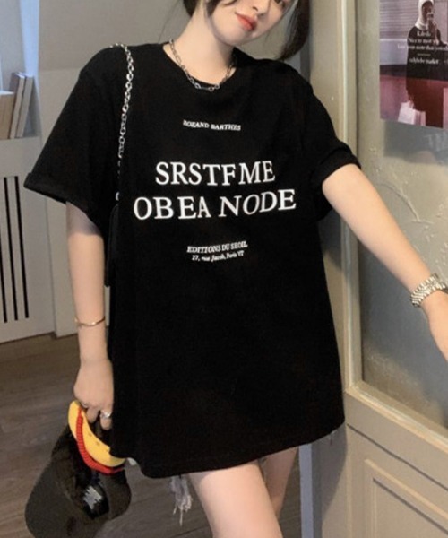 Miniministore（ミニミニストア）の「ロゴプリントTシャツ 半袖韓国風トップス（Tシャツ/カットソー・レディース・ブラック/ホワイト・L/M）」の8枚目の写真