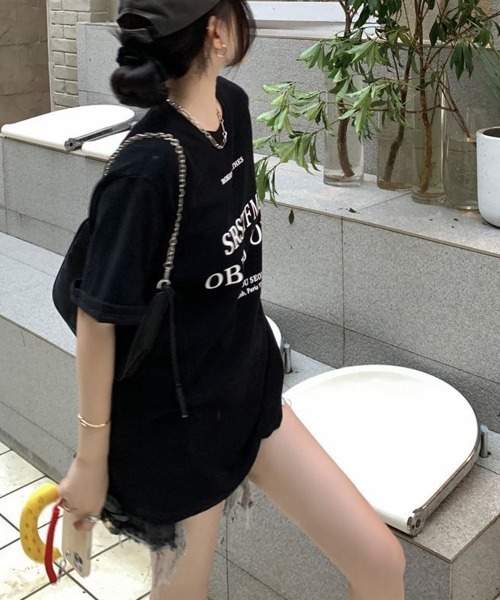 Miniministore（ミニミニストア）の「ロゴプリントTシャツ 半袖韓国風トップス（Tシャツ/カットソー・レディース・ブラック/ホワイト・L/M）」の9枚目の写真