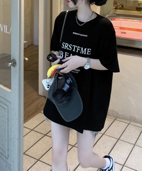 Miniministore（ミニミニストア）の「ロゴプリントTシャツ 半袖韓国風トップス（Tシャツ/カットソー・レディース・ブラック/ホワイト・L/M）」の10枚目の写真