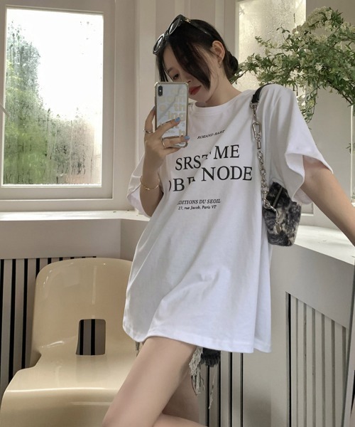Miniministore（ミニミニストア）の「ロゴプリントTシャツ 半袖韓国風トップス（Tシャツ/カットソー・レディース・ブラック/ホワイト・L/M）」の11枚目の写真