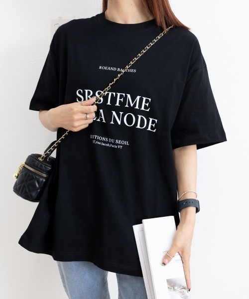 Miniministore（ミニミニストア）の「ロゴプリントTシャツ 半袖韓国風トップス（Tシャツ/カットソー・レディース・ブラック/ホワイト・L/M）」の14枚目の写真