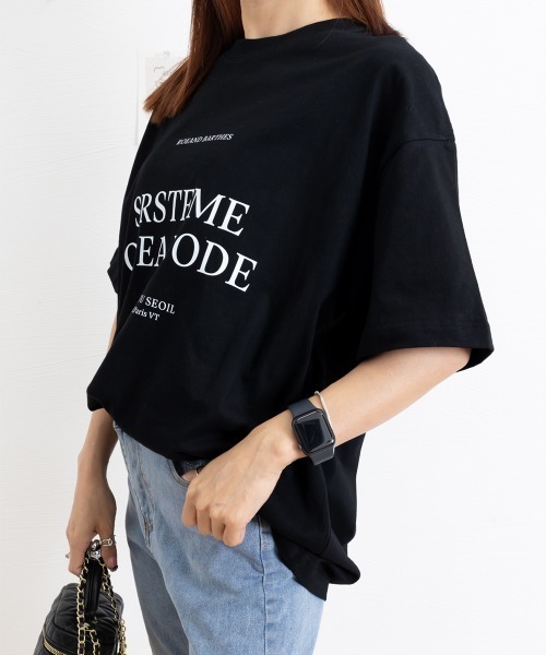 Miniministore（ミニミニストア）の「ロゴプリントTシャツ 半袖韓国風トップス（Tシャツ/カットソー・レディース・ブラック/ホワイト・L/M）」の17枚目の写真