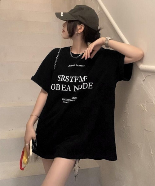 Miniministore（ミニミニストア）の「ロゴプリントTシャツ 半袖韓国風トップス（Tシャツ/カットソー・レディース・ブラック/ホワイト・L/M）」の4枚目の写真