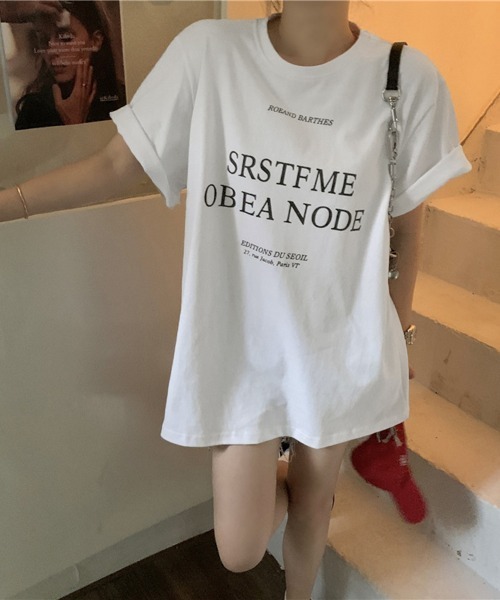 Miniministore（ミニミニストア）の「ロゴプリントTシャツ 半袖韓国風トップス（Tシャツ/カットソー・レディース・ブラック/ホワイト・L/M）」の5枚目の写真