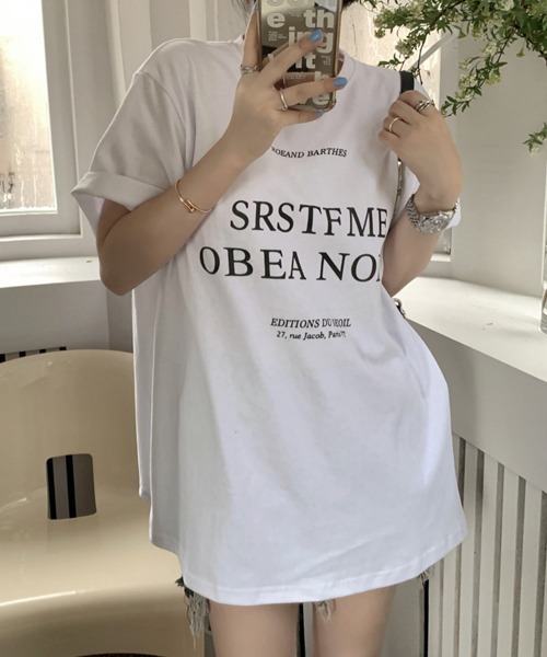 Miniministore（ミニミニストア）の「ロゴプリントTシャツ 半袖韓国風トップス（Tシャツ/カットソー・レディース・ブラック/ホワイト・L/M）」の6枚目の写真
