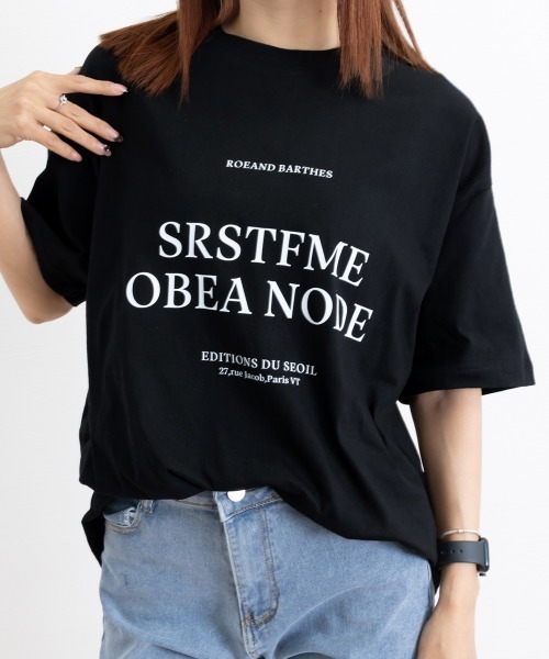 Miniministore（ミニミニストア）の「ロゴプリントTシャツ 半袖韓国風トップス（Tシャツ/カットソー・レディース・ブラック/ホワイト・L/M）」の3枚目の写真