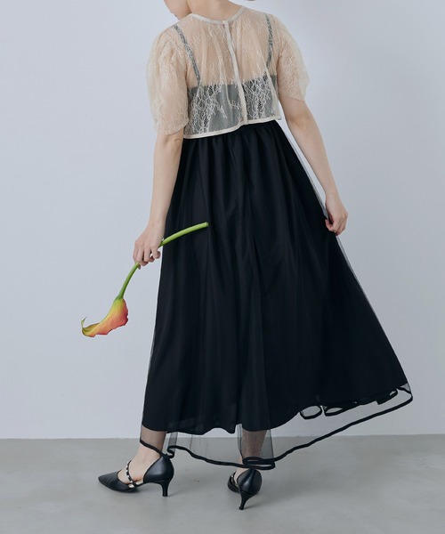 CELEN(セレン)の「【オケージョンドレス/結婚式/お呼ばれ】2WAYレースボレロ付きチュールフレアドレス 2点セット(ドレス・レディース・ベージュ/ブラック/グレー・FREE)」の19枚目の写真