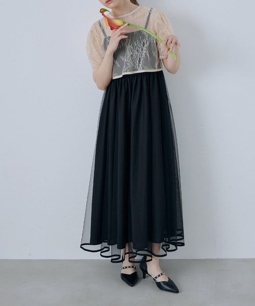 CELEN(セレン)の「【オケージョンドレス/結婚式/お呼ばれ】2WAYレースボレロ付きチュールフレアドレス 2点セット(ドレス・レディース・ベージュ/ブラック/グレー・FREE)」の20枚目の写真