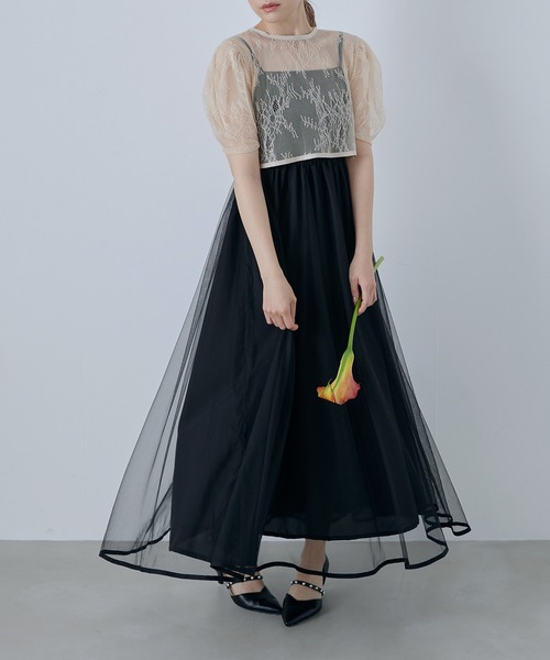 CELEN(セレン)の「【オケージョンドレス/結婚式/お呼ばれ】2WAYレースボレロ付きチュールフレアドレス 2点セット(ドレス・レディース・ベージュ/ブラック/グレー・FREE)」の17枚目の写真
