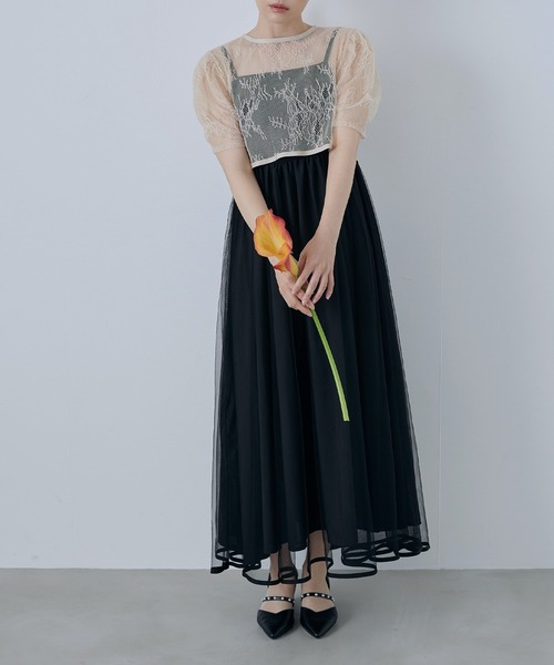 CELEN(セレン)の「【オケージョンドレス/結婚式/お呼ばれ】2WAYレースボレロ付きチュールフレアドレス 2点セット(ドレス・レディース・ベージュ/ブラック/グレー・FREE)」の15枚目の写真