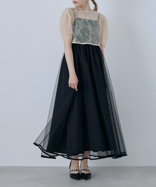 CELEN(セレン)の「【オケージョンドレス/結婚式/お呼ばれ】2WAYレースボレロ付きチュールフレアドレス 2点セット(ドレス・レディース・ベージュ/ブラック/グレー・FREE)」の22枚目の写真