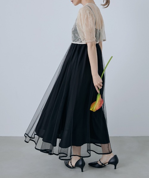 CELEN(セレン)の「【オケージョンドレス/結婚式/お呼ばれ】2WAYレースボレロ付きチュールフレアドレス 2点セット(ドレス・レディース・ベージュ/ブラック/グレー・FREE)」の18枚目の写真