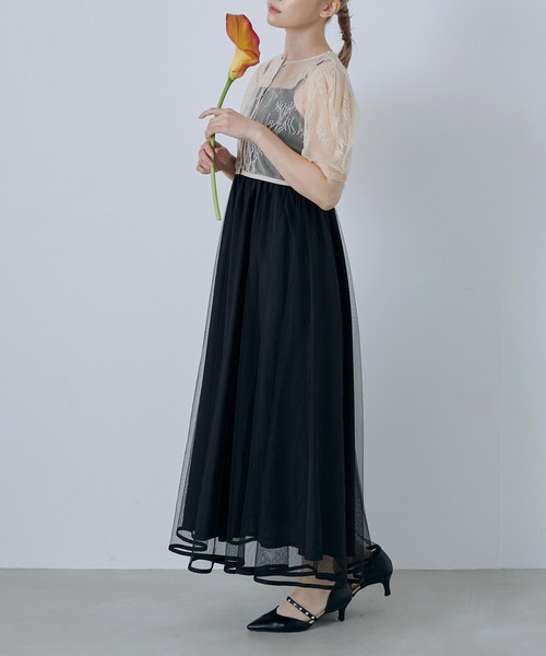 CELEN(セレン)の「【オケージョンドレス/結婚式/お呼ばれ】2WAYレースボレロ付きチュールフレアドレス 2点セット(ドレス・レディース・ベージュ/ブラック/グレー・FREE)」の16枚目の写真