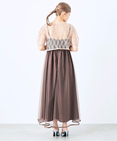 CELEN（セレン）の「《2025新作》【オケージョンドレス/結婚式/お呼ばれ】2WAYレースボレロ付きチュールフレアドレス 2点セット（ドレス・レディース・ベージュ/ブラック/グレー・FREE）」の5枚目の写真