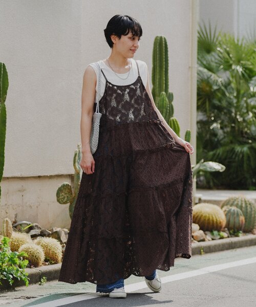 セール】aguniレースロングキャミワンピ（ワンピース
