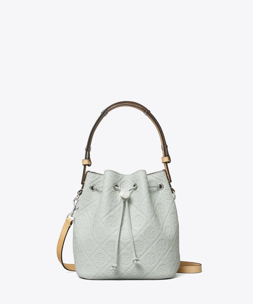TORY BURCH(トリーバーチ)の「Tモノグラム ペブル バケットバッグ(ショルダーバッグ・レディース・ライトグレー/サンドベージュ/ホワイト・ONE SIZE)」の4枚目の写真