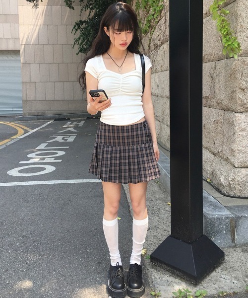 anyonemore（エニワンモア）の「[MADE] ハートネックキャップスリーブシャーリング半袖Tシャツ（Tシャツ/カットソー・レディース・ストライプ/チャコール/アイボリー/ブラック・FREE）」の17枚目の写真