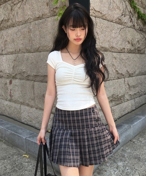 anyonemore（エニワンモア）の「[MADE] ハートネックキャップスリーブシャーリング半袖Tシャツ（Tシャツ/カットソー・レディース・ストライプ/チャコール/アイボリー/ブラック・FREE）」の13枚目の写真