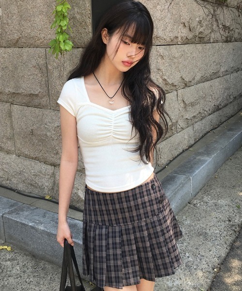 anyonemore（エニワンモア）の「[MADE] ハートネックキャップスリーブシャーリング半袖Tシャツ（Tシャツ/カットソー・レディース・ストライプ/チャコール/アイボリー/ブラック・FREE）」の14枚目の写真