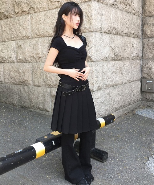 anyonemore（エニワンモア）の「[MADE] ハートネックキャップスリーブシャーリング半袖Tシャツ（Tシャツ/カットソー・レディース・ストライプ/チャコール/アイボリー/ブラック・FREE）」の22枚目の写真