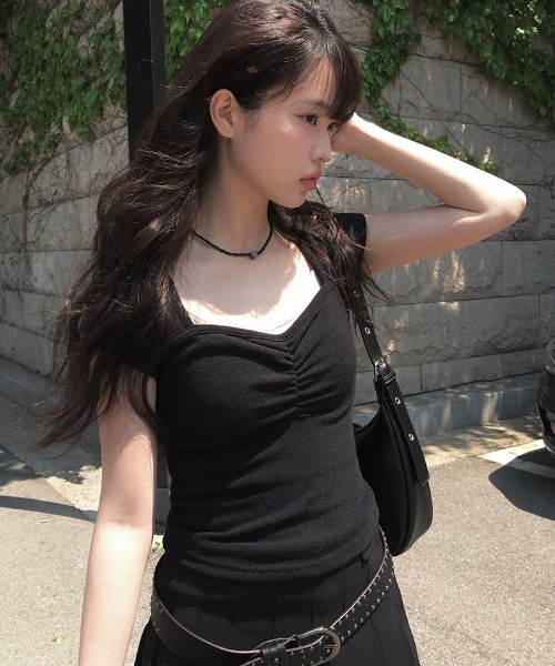 anyonemore（エニワンモア）の「[MADE] ハートネックキャップスリーブシャーリング半袖Tシャツ（Tシャツ/カットソー・レディース・ストライプ/チャコール/アイボリー/ブラック・FREE）」の20枚目の写真