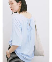 Samansa Mos2 blue | ◎【接触冷感】バックリボンTシャツ(Tシャツ/カットソー)