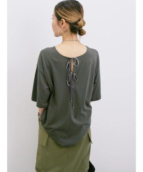 Samansa Mos2 blue(サマンサモスモスブルー)の「◎【接触冷感】バックリボンTシャツ(Tシャツ/カットソー・レディース・チャコールグレー/オフホワイト/サックスブルー・F)」の19枚目の写真