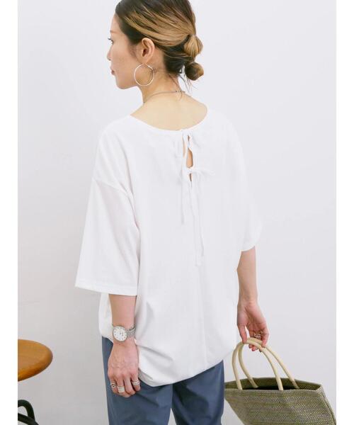 Samansa Mos2 blue(サマンサモスモスブルー)の「◎【接触冷感】バックリボンTシャツ(Tシャツ/カットソー・レディース・チャコールグレー/オフホワイト/サックスブルー・F)」の21枚目の写真