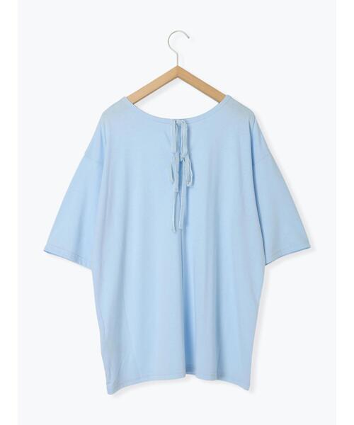 Samansa Mos2 blue(サマンサモスモスブルー)の「◎【接触冷感】バックリボンTシャツ(Tシャツ/カットソー・レディース・チャコールグレー/オフホワイト/サックスブルー・F)」の10枚目の写真